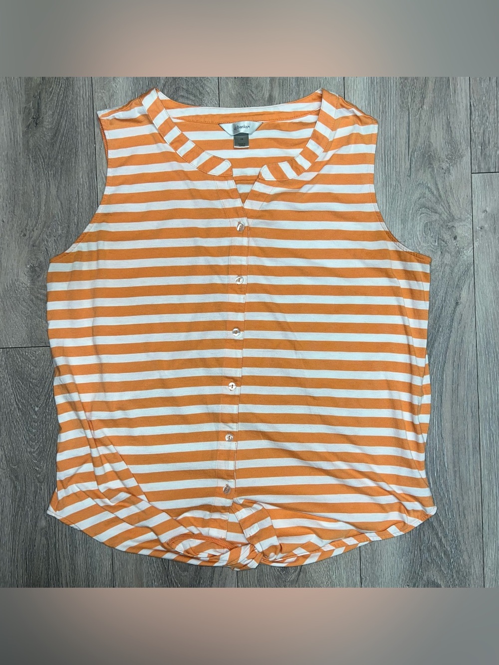 CJ Banks Orange Strip Tank Top Sleeveless Button Up Blouse Size 1X